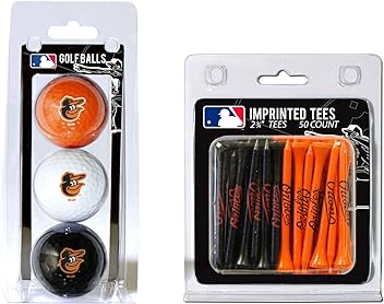 MLB Logo Imprinted Golf Balls (3 Count) & 2-3/4" Regulation Golf Tees (50 Count), Multi Colored