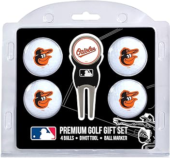 MLB Regulation Size Golf Balls (4 Count) & Divot Tool with Removable Double-Sided Magnetic Marker