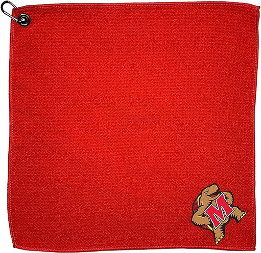 NCAA NCAA Microfiber Towel - 15" X 15" (RED) with Carabiner Clip, Premium Microfiber with Deep Waffle Pockets- Superior Water Absorption and Quick Dry Golf Cleaning Towel